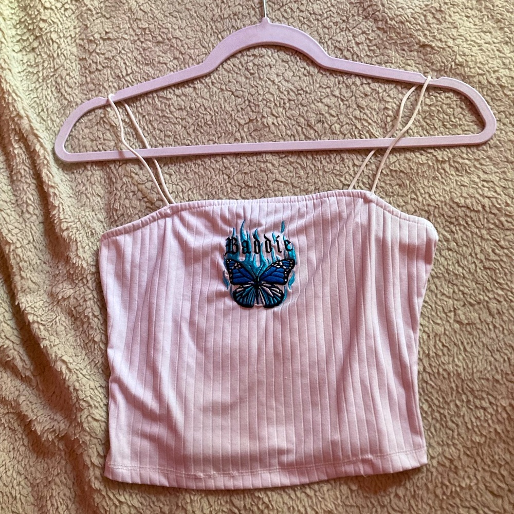 Rue 21 white tank top (crop) embroidered patch